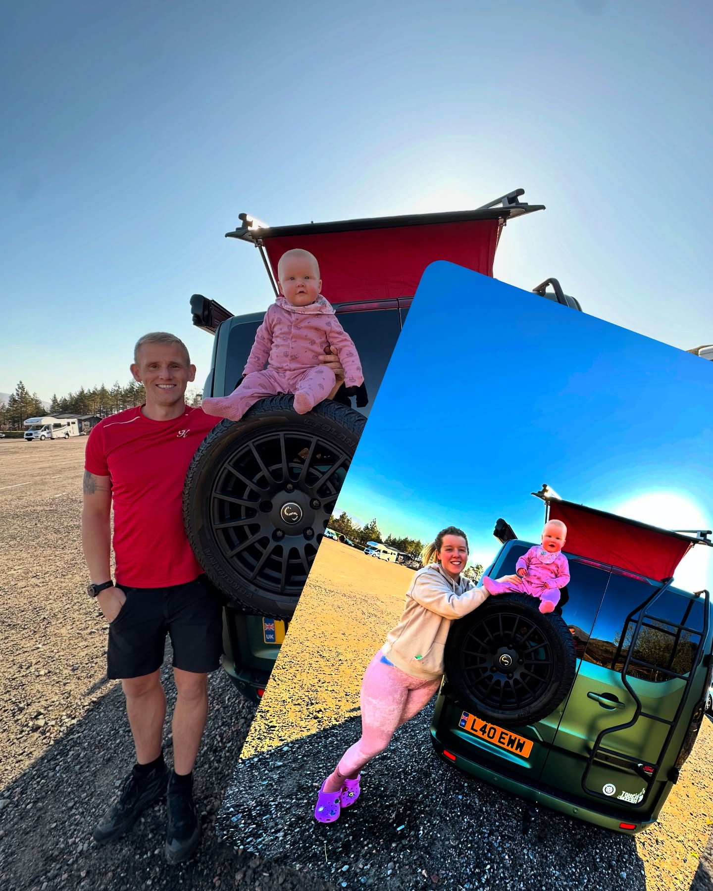 Family photographs beside the camper during the Glencoe Mountain Resort trip.